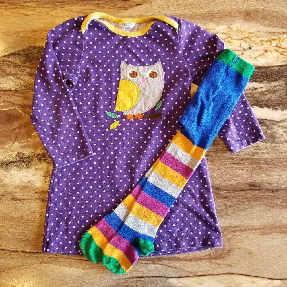 Baby Boden 2-3 Y Embroidered Owl Dress with Tights